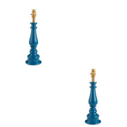 Loops Stylish Marlin Blue Table Lamp Bases - Set Of 2 With Brass Accents