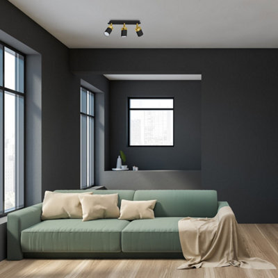 Milagro Joker Triple Spot Hand Made Ceiling Lamp In Matt Black With Luxurious Gold Detail With Slender Cylindrical Shades - image 1