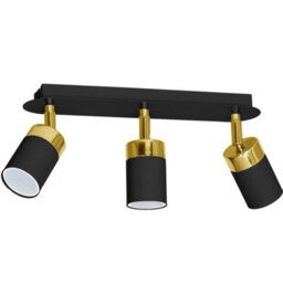 Milagro Joker Triple Spot Hand Made Ceiling Lamp In Matt Black With Luxurious Gold Detail With Slender Cylindrical Shades - thumbnail 2