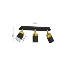 Milagro Joker Triple Spot Hand Made Ceiling Lamp In Matt Black With Luxurious Gold Detail With Slender Cylindrical Shades - thumbnail 6