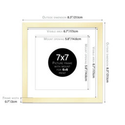 "7X7"" Gold Picture Frame - 7X7"" Square Frame With 6X6"" Mount For 7X7""/6X6"" Pictures Art Deco Style Room Decor, 1 Pack" - thumbnail 2