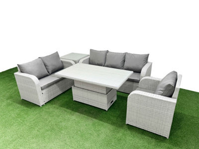 Fimous Pe Wicker 6 Seater Outdoor Rattan Furniture Sofa Sets Adjustable Lifting Dining Or Coffee Table Side Table Light Grey - image 1