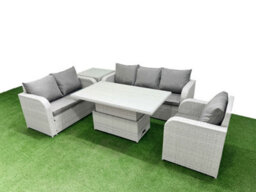 Fimous Pe Wicker 6 Seater Outdoor Rattan Furniture Sofa Sets Adjustable Lifting Dining Or Coffee Table Side Table Light Grey - thumbnail 1