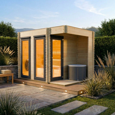 Waltons Novi Outdoor Sauna With Small Veranda, Garden Cabin, Scandinavian Sauna With Veranda, 4 Heating Options, Aspen Bench - image 1