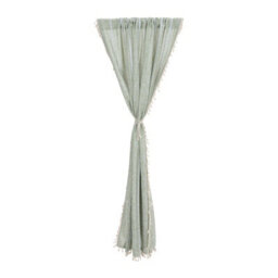 Living And Home Bohemian Light Green Faux Linen Curtain Semi Sheer Rod Pocket Window Drape With Decorative Tassels - thumbnail 5