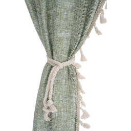 Living And Home Bohemian Light Green Faux Linen Curtain Semi Sheer Rod Pocket Window Drape With Decorative Tassels - thumbnail 6