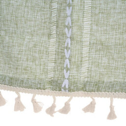 Living And Home Bohemian Light Green Faux Linen Curtain Semi Sheer Rod Pocket Window Drape With Decorative Tassels - thumbnail 7