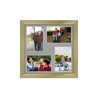 AK Frames 12X12 Gold Classic Multi Photo Frame With Silver Mount - Holds 4 Apertures (4X) 6X4 Photos - image 1
