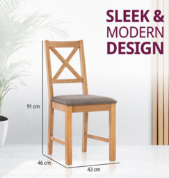 Hallowood Furniture Pair Of Oak Small Cross Back Chairs With Grey Fabric Seat - thumbnail 3