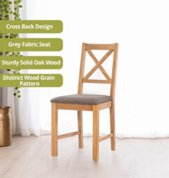 Hallowood Furniture Pair Of Oak Small Cross Back Chairs With Grey Fabric Seat - thumbnail 4