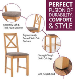 Hallowood Furniture Pair Of Oak Small Cross Back Chairs With Grey Fabric Seat - thumbnail 2