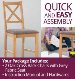Hallowood Furniture Pair Of Oak Small Cross Back Chairs With Grey Fabric Seat - thumbnail 7