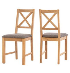 Hallowood Furniture Pair Of Oak Small Cross Back Chairs With Grey Fabric Seat - thumbnail 8