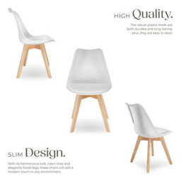 Tectake Set Of 2 Dining Chair Frederikke With Padded Seat, Ergonomic Shape, And Wooden Legs  - White - thumbnail 3