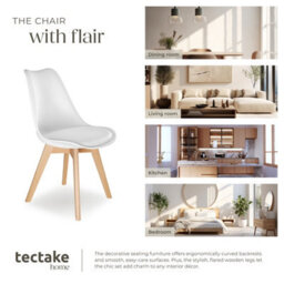 Tectake Set Of 2 Dining Chair Frederikke With Padded Seat, Ergonomic Shape, And Wooden Legs  - White - thumbnail 7