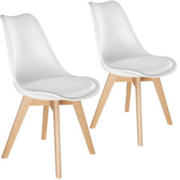 Tectake Set Of 2 Dining Chair Frederikke With Padded Seat, Ergonomic Shape, And Wooden Legs  - White - thumbnail 1