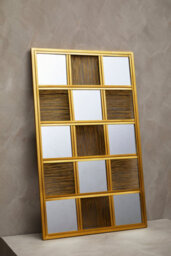 Orsina Stylish Wall Mirror, Wall Mirror With Check Design In Gold Finish ,chic Wall Mirror For Modern Home Decor - thumbnail 2