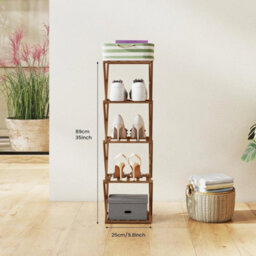 Folding Shoe Storage Rack  Tier Vertical Bamboo Freestanding Organiser  Brown-5 Tiers - thumbnail 2