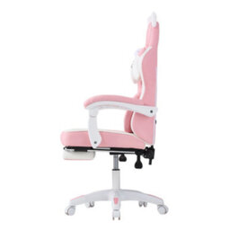 Living And Home Ergonomic High Back White Pink Qute Gaming Chair With Footrest - thumbnail 4