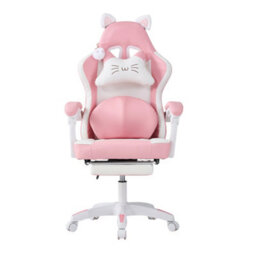 Living And Home Ergonomic High Back White Pink Qute Gaming Chair With Footrest - thumbnail 3