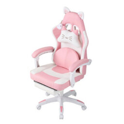 Living And Home Ergonomic High Back White Pink Qute Gaming Chair With Footrest