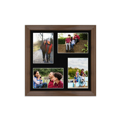 AK Frames 12X12 Walnut Classic Multi Photo Frame With Black Mount - Holds 4 Apertures (4X) 6X4 Photos - image 1