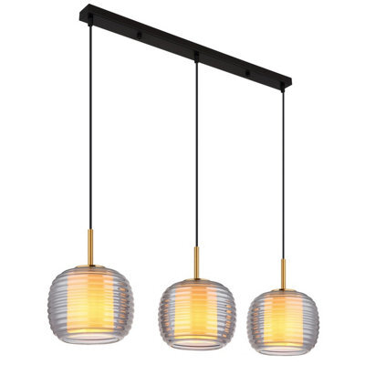 Luminosa Lighting Luminosa Lampigna Bar Pendant Ceiling Light Matt Black Smoke Glass Shade 3X E27 - image 1
