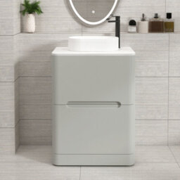 Royal Bathrooms Venice 600mm Dove Grey Freestanding Bathroom Countertop Vanity Unit 2 Drawer With Lyon Basin - thumbnail 1