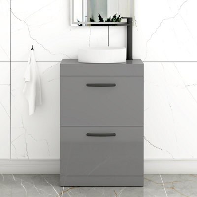 Royal Bathrooms Turin 800mm Freestanding Bathroom Vanity Unit With Sink 2 Drawer Indigo Grey Gloss & Art Countertop Basin - image 1