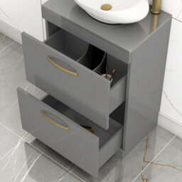 Royal Bathrooms Turin 800mm Freestanding Bathroom Vanity Unit With Sink 2 Drawer Indigo Grey Gloss & Art Countertop Basin - thumbnail 4