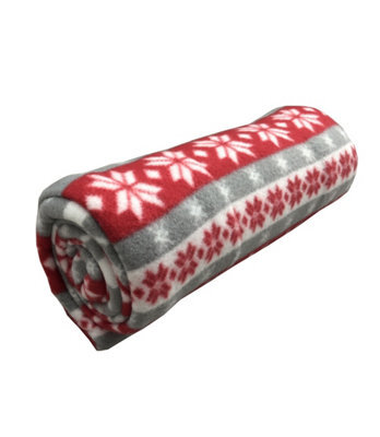 Velosso Nordic Print Cosy Fleece Blanket With Soft Sherpa, Warm Throw - Trendy Sofa Blanket, Stylish Sherpa - 127Cm X 152Cm - Grey