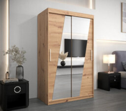 Arte Rhomb Contemporary Mirrored 2 Sliding Door Wardrobe 5 Shelves 2 Rails Oak Artisan Effect (H)2000mm (W)1200mm (D)620mm - thumbnail 2