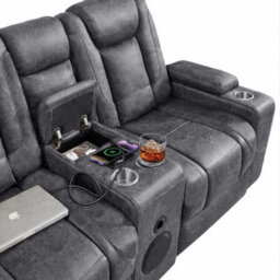 Furnishings For Less UK Juniper Electric Recliner 2 Seater With Usb Cup Holders Grey - thumbnail 4