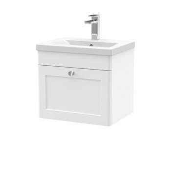 Balterley Swynnerton Traditional 1 Drawer Wall Hung Vanity Unit With Mid-Edge Basin, Satin White, 500mm - image 1