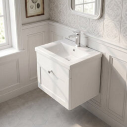 Balterley Swynnerton Traditional 1 Drawer Wall Hung Vanity Unit With Mid-Edge Basin, Satin White, 500mm - thumbnail 3
