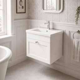 Balterley Swynnerton Traditional 1 Drawer Wall Hung Vanity Unit With Mid-Edge Basin, Satin White, 500mm - thumbnail 4