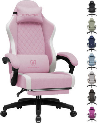 Luckracer Fabric Gaming Chair With Footrest, Ergonomic Computer Desk Chair With Pocket Spring Cushion Home Office Chair, Pink - image 1