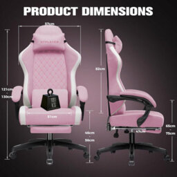 Luckracer Fabric Gaming Chair With Footrest, Ergonomic Computer Desk Chair With Pocket Spring Cushion Home Office Chair, Pink - thumbnail 3