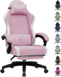 Luckracer Fabric Gaming Chair With Footrest, Ergonomic Computer Desk Chair With Pocket Spring Cushion Home Office Chair, Pink - thumbnail 1