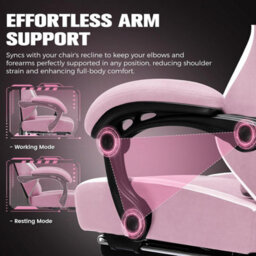 Luckracer Fabric Gaming Chair With Footrest, Ergonomic Computer Desk Chair With Pocket Spring Cushion Home Office Chair, Pink - thumbnail 7