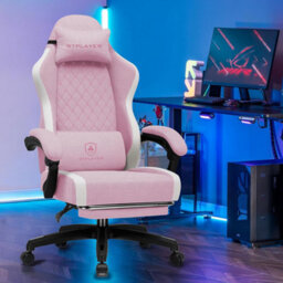 Luckracer Fabric Gaming Chair With Footrest, Ergonomic Computer Desk Chair With Pocket Spring Cushion Home Office Chair, Pink - thumbnail 2