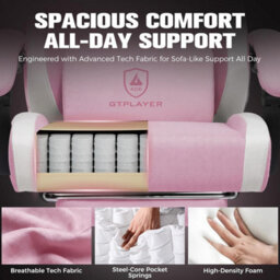 Luckracer Fabric Gaming Chair With Footrest, Ergonomic Computer Desk Chair With Pocket Spring Cushion Home Office Chair, Pink - thumbnail 5