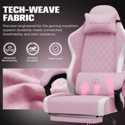 Luckracer Fabric Gaming Chair With Footrest, Ergonomic Computer Desk Chair With Pocket Spring Cushion Home Office Chair, Pink - thumbnail 8