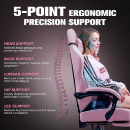 Luckracer Fabric Gaming Chair With Footrest, Ergonomic Computer Desk Chair With Pocket Spring Cushion Home Office Chair, Pink - thumbnail 6