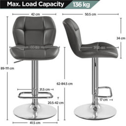 Yaheetech Adjustable Pu Leather Bar Stool With Backrest  - Grey - thumbnail 3