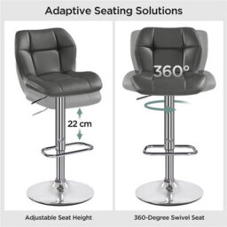Yaheetech Adjustable Pu Leather Bar Stool With Backrest  - Grey - thumbnail 4