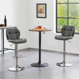Yaheetech Adjustable Pu Leather Bar Stool With Backrest  - Grey - thumbnail 1