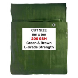 Cost Wise Tough Heavy 220 Gsm Duty Waterproof Green With Brown Reverse Tarpaulin /tarp Cover Sheet/ Extra Eyelets At 50Cm (6M X6M) - thumbnail 8
