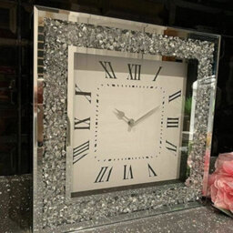 Biznest Extra Large Loose Diamante Wall Clock Elegant Luxury Diamond Crystal Mirror Crushed Jewel Roman Wall Clock-50X50Cm Silver