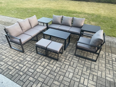 Fimous Aluminium 9 Seater Garden Furniture Outdoor Patio Sofa Set With Rectangular Coffee Table Armchair 2 Small Footstool - image 1